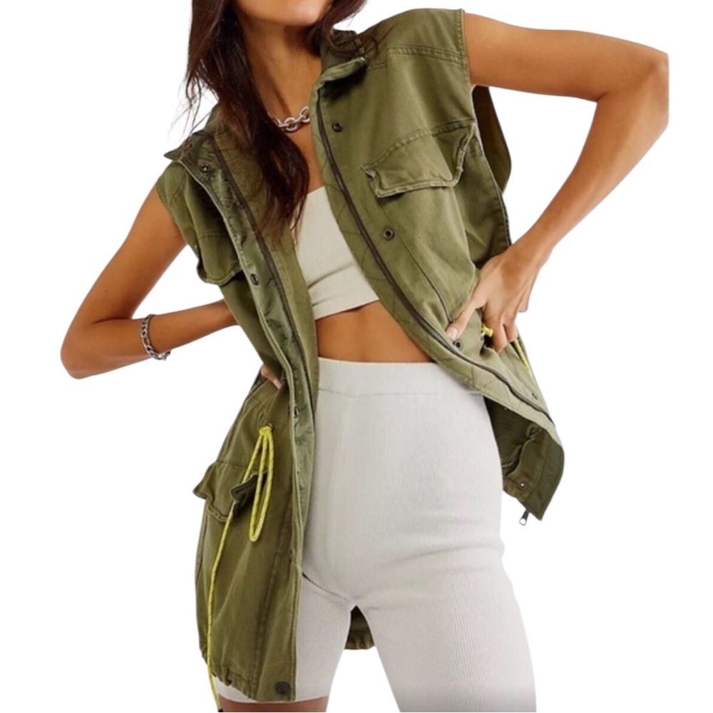 FREE PEOPLE WE THE FREE Longline Vest Utility mode Green XS 100% Cotton
